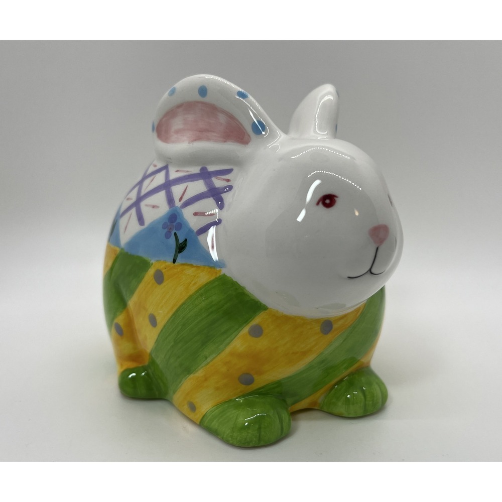 Ganz Ceramic Bunny Bank Easter Rabbit Coin Bank Hand Painted Pastel Spring Decor